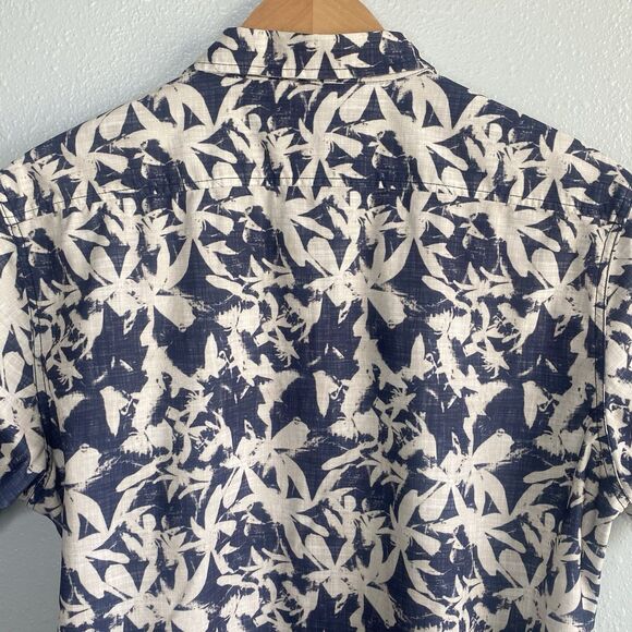 Split Mens Size XL Slim Fit Blue Tropical Button Up Shirt Short Sleeve Hawaiian - Picture 7 of 8